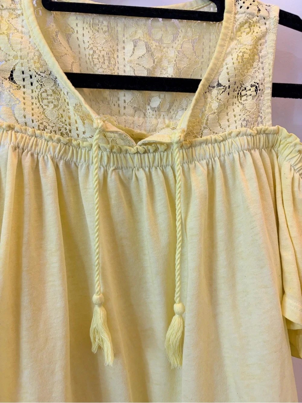 Justice Yellow Cold Shoulder Lace Top Girls Size 12 Boho Tassel Short Sleeve